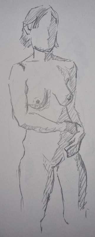 Woman, 1 of 4, standing, pencil