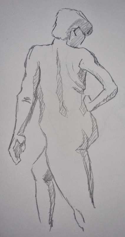 Woman, 3 of 6, standing, pencil