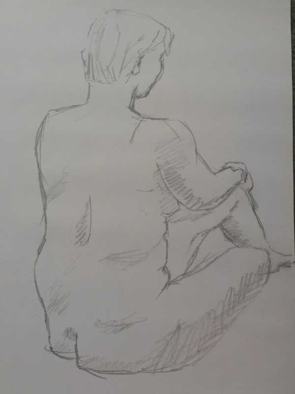 Woman, 2 of 6, seated, rear, pencil