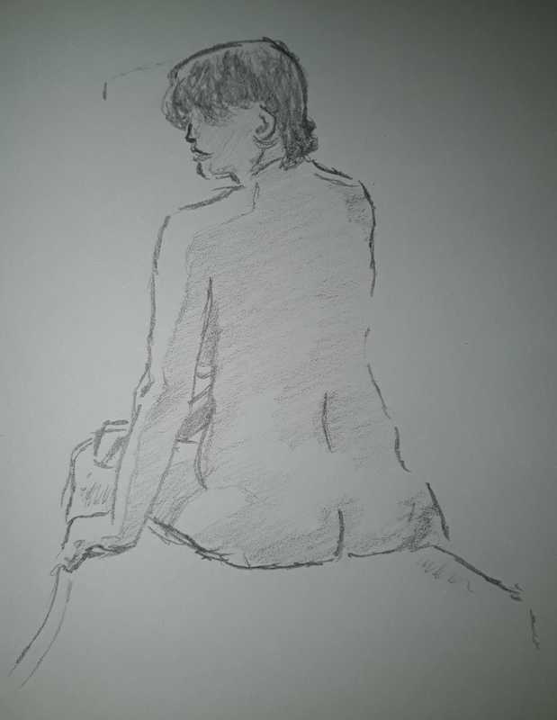Woman, 2 of 4, seated, rear, pencil