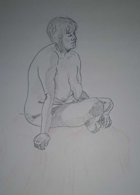 Woman, 1 of 3, seated, pencil