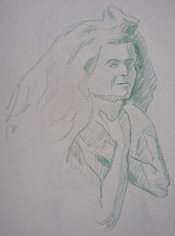 Woman, 6 of 10, sitting, green pencil