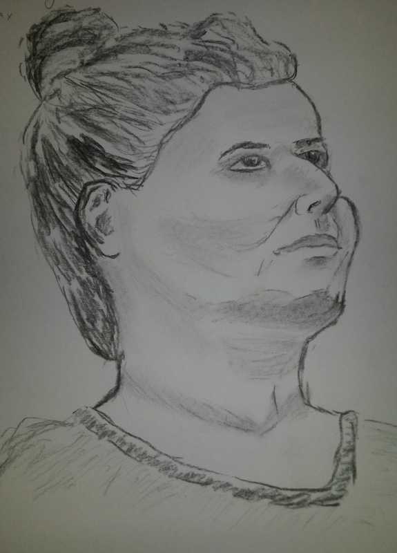 Portrait, woman looking up.