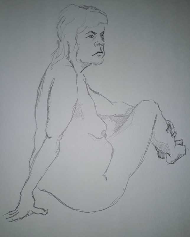Woman, 1 of 5, seated, pencil