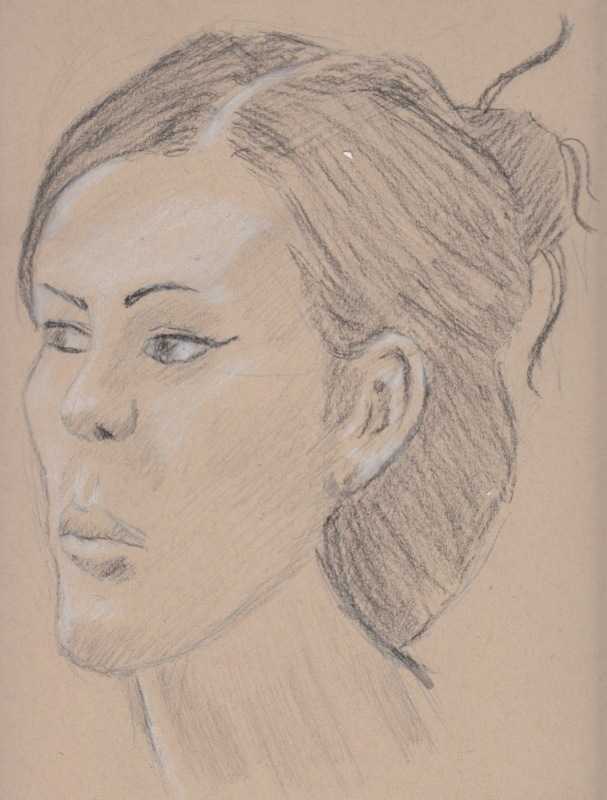 Portrait, woman, 2 of 3, three quarter, brown paper