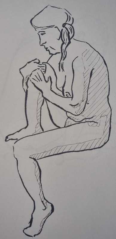 Woman, 1 of 4, seated, ink