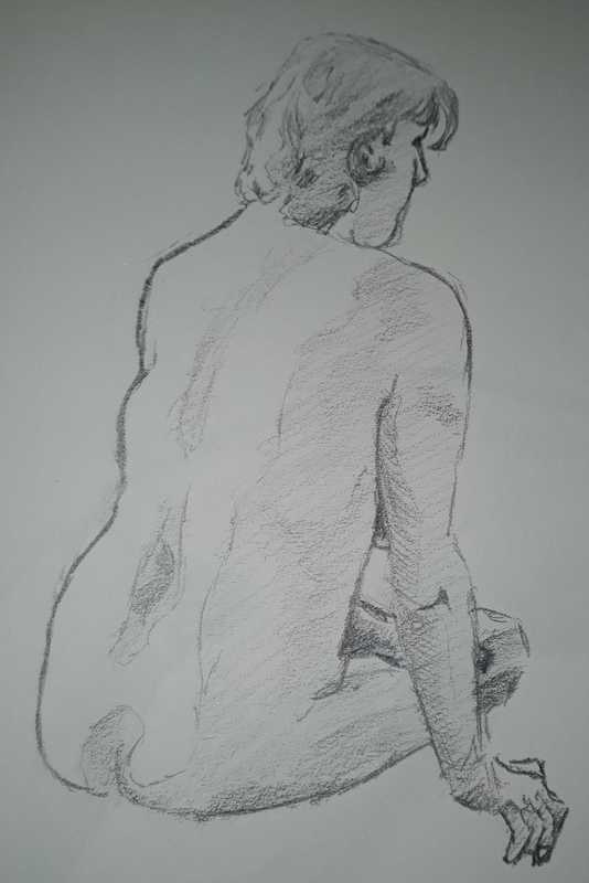 Woman, 3 of 4, seated, rear, pencil
