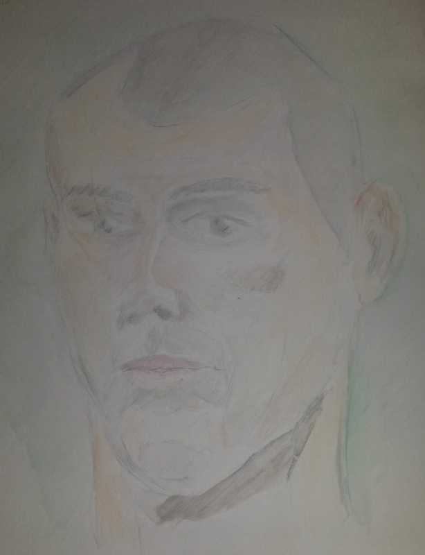 Portait, male, 2 of 3, watercolour pencil