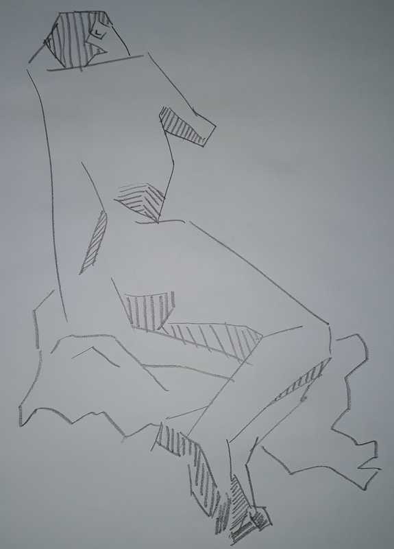 Woman, 3 of 4, reclined (foreshortened), pencil