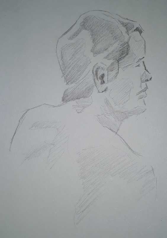 Woman, 6 of 7, portrait (over shoulder), pencil