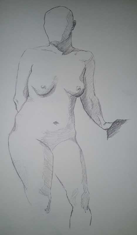 Woman, 4 of 5, standing, pencil