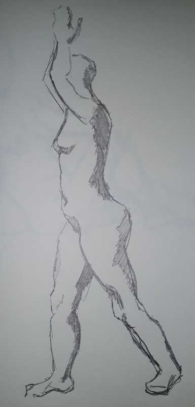 Woman, 1 of 5, standing (profile), pencil