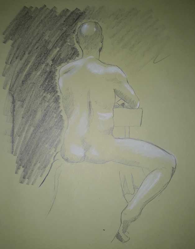 Man, 1 of 3, pencil and conte on yellow paper