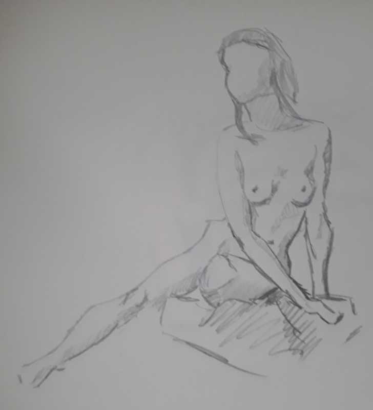 Woman, 1 of 4, seated, pencil