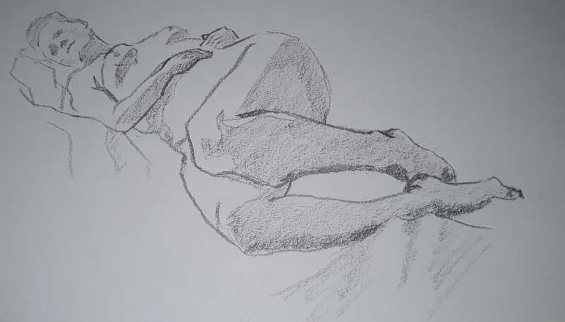 Woman, 3 of 7, lying (1 of 3) - pose, pencil