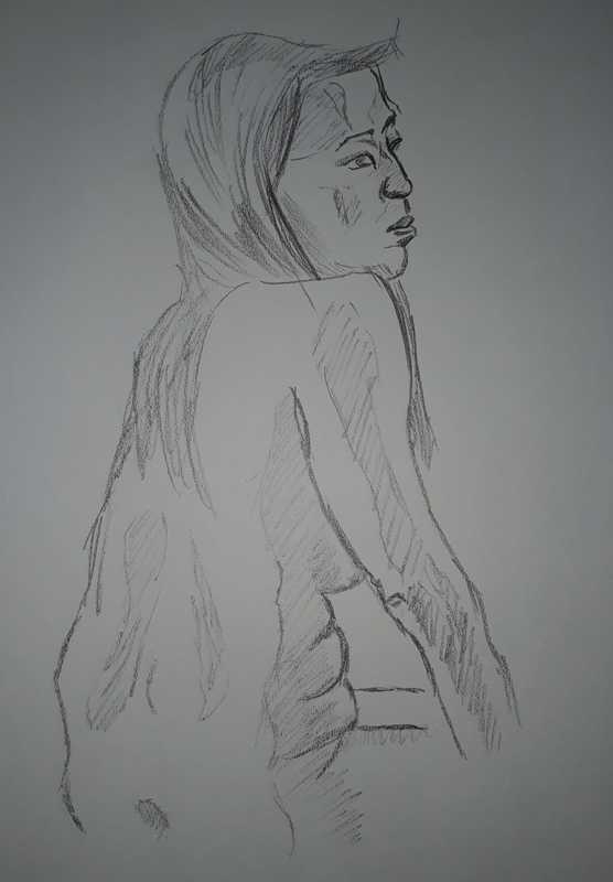 Woman, 2 of 4, seated (side), pencil