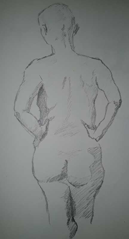 Woman, 2 of 5, standing (rear), pencil