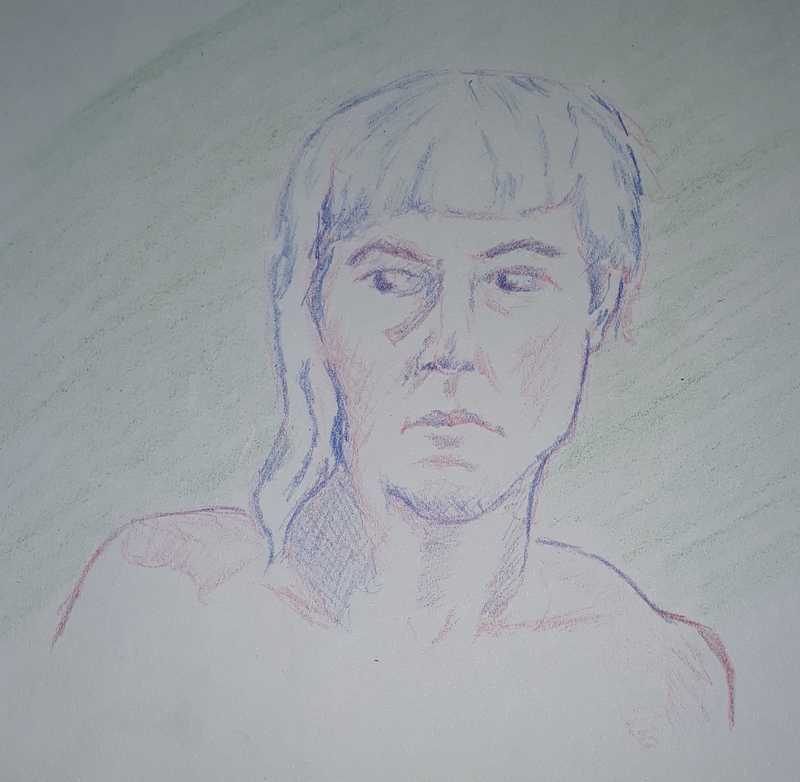Woman, 2 of 5, portrait, coloured pencil