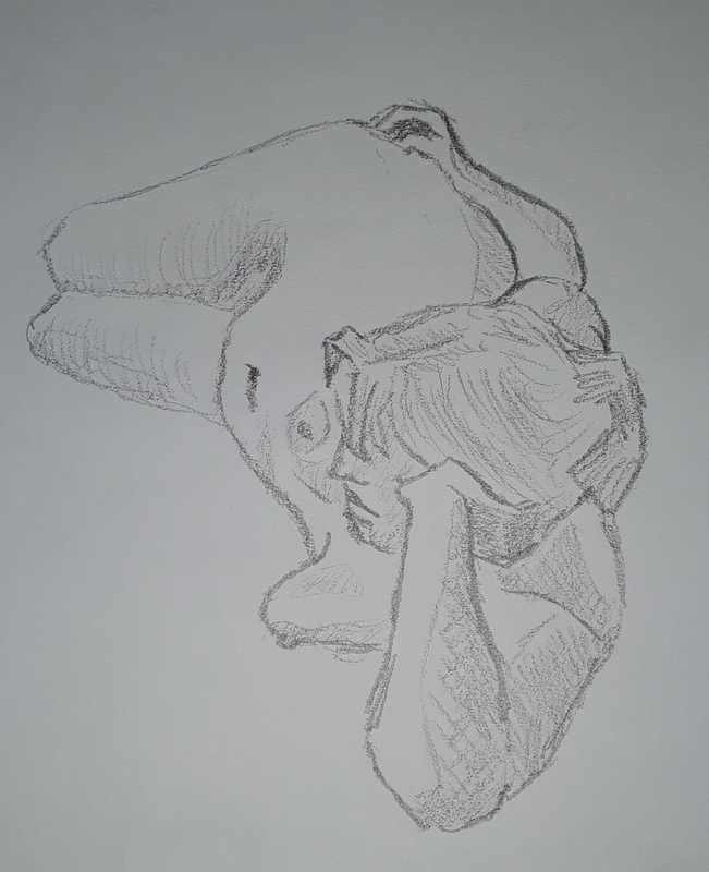 Woman, 2 of 2, reclined (foreshortened), pencil