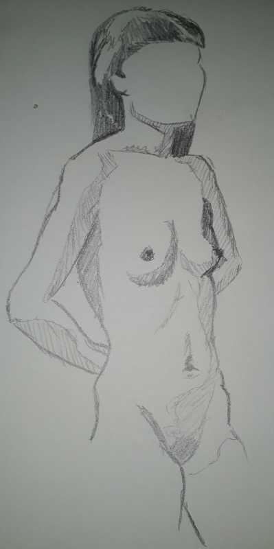 Woman, 2 of 3, standing, pencil
