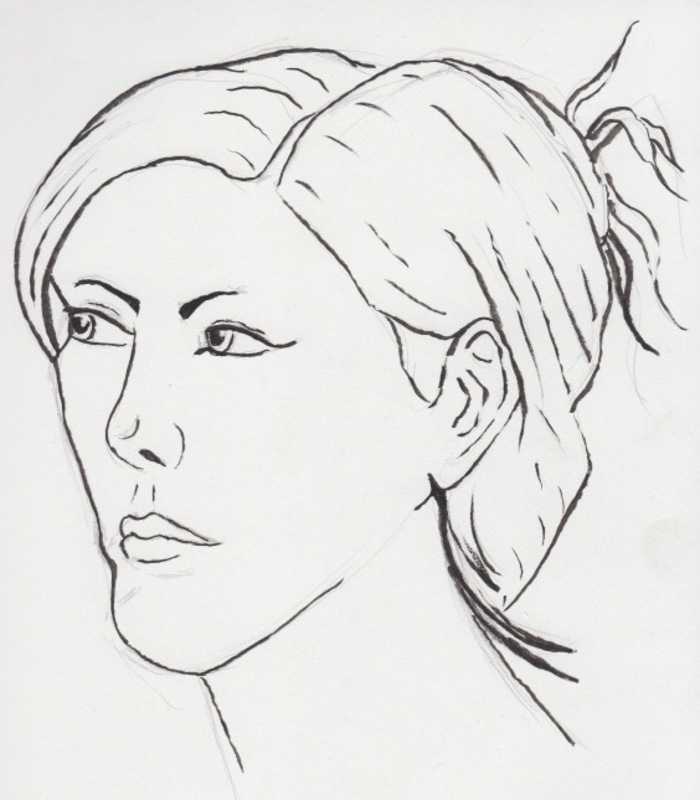 Portrait, woman, 3 of 3, three quarter, ink