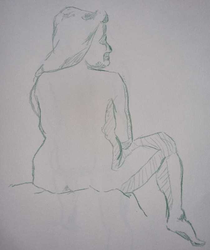 Woman, 2 of 10, sitting, green pencil