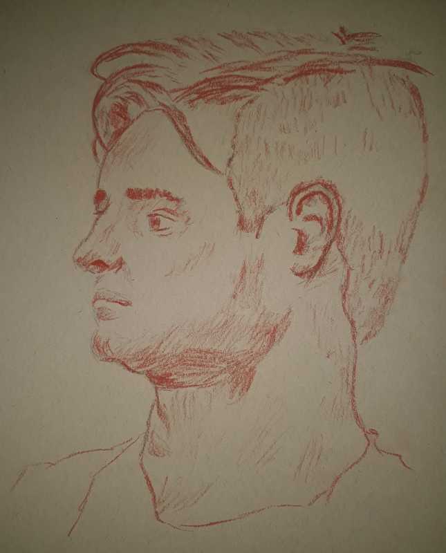 Man, 1 of 2, portrait, brown on tan paper