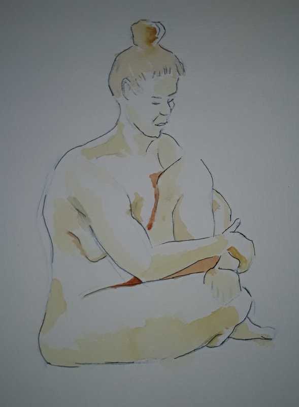 Woman, 1 of 2, seated, watercolour/pencil