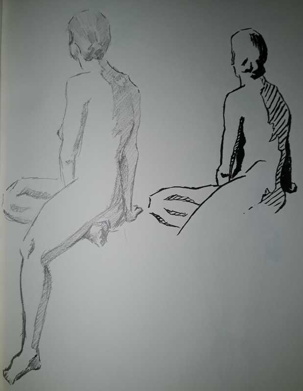 Woman, 3 of 4, seated, 2 takes, pencil and ink