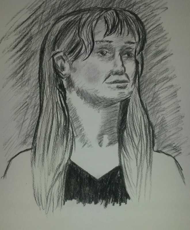 Woman, 2 of 3, portrait, charcoal