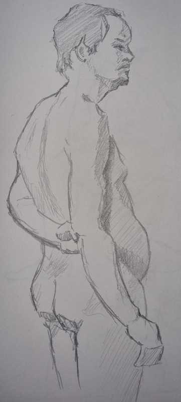 Man, 2 of 2, standing, pencil