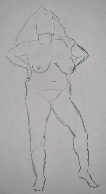 Woman, 1 of 10, standing, green pencil