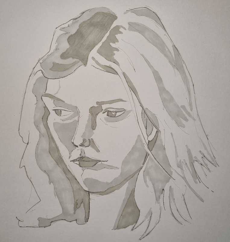 Woman, 1 of 3, portrait, fine liner and marker