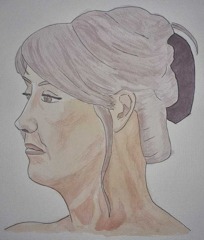 Woman, portrait, watercolor/ink