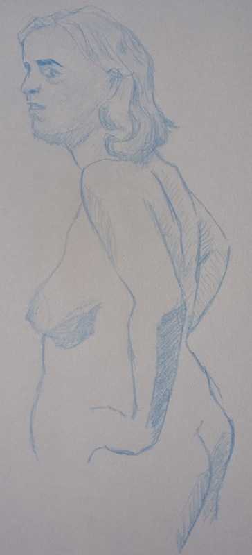 Woman, 1 of 6, standing, coloured pencil