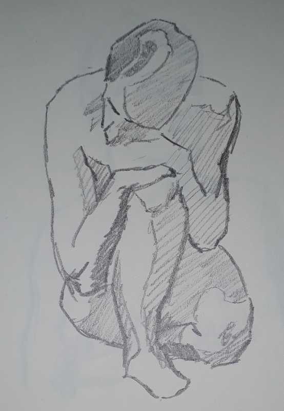 Woman, 1 of 2, kneeling, pencil
