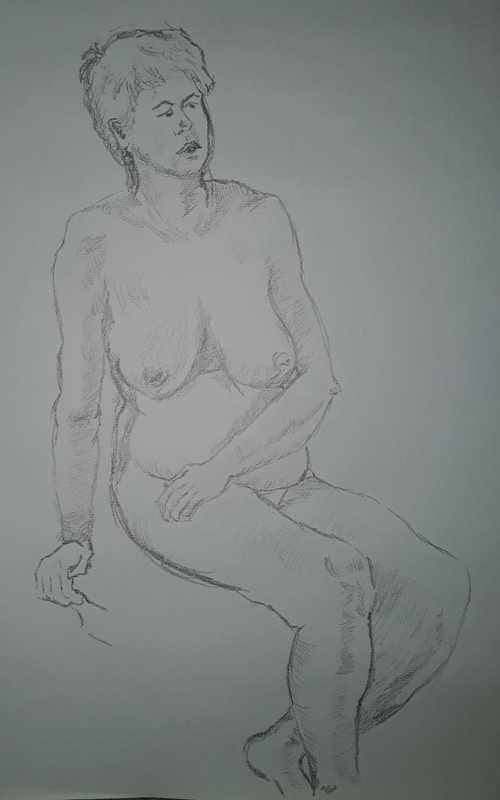 Woman, 1 of 2, seated, pencil
