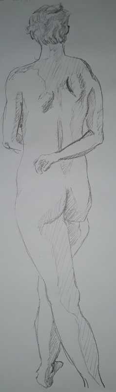 Woman, 1 of 4, standing (rear), pencile