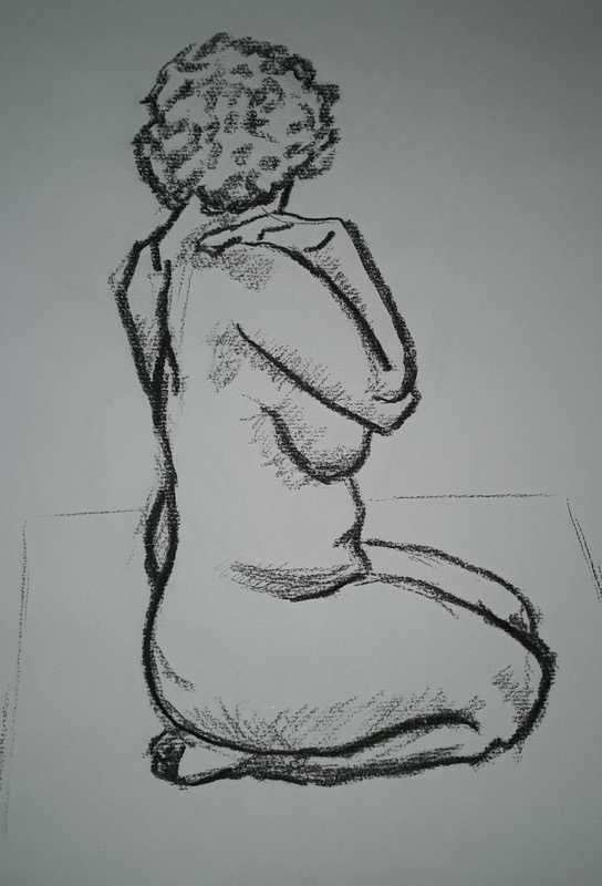 Woman, 3 of 3, kneeling (profile), charcoal