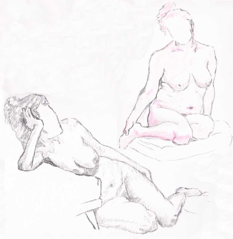 Seated and reclining lady