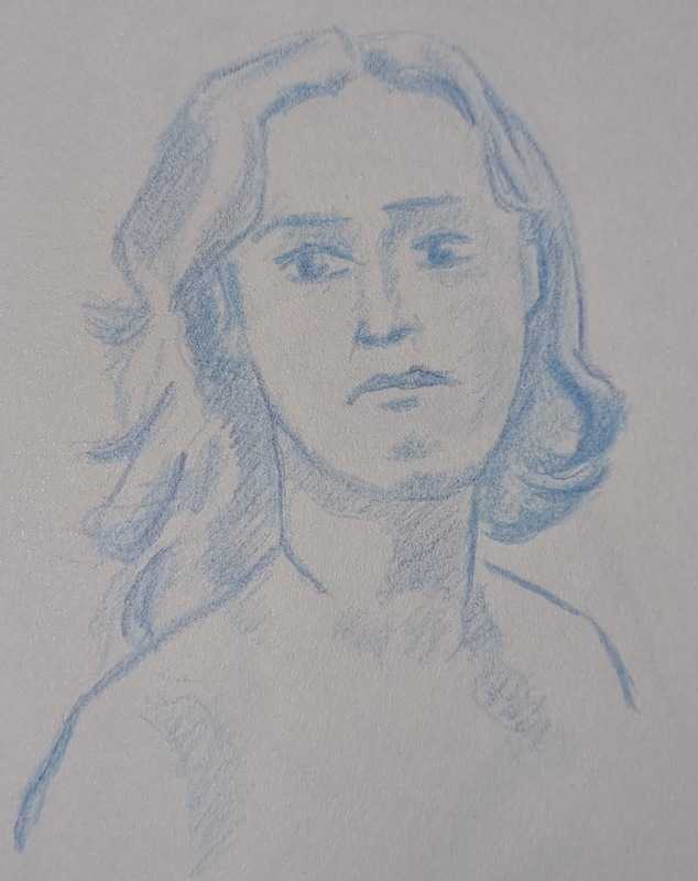 Woman, 2 of 6, portrait, coloured pencil
