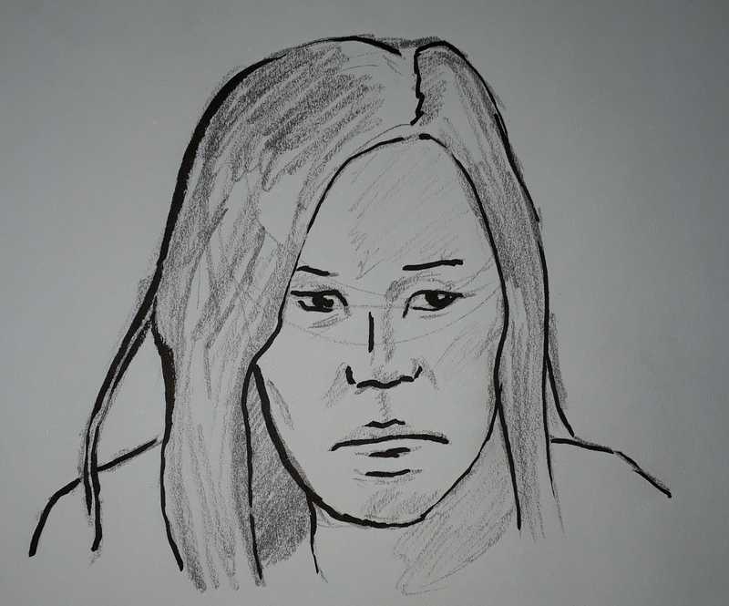 Woman, 3 of 4, portrait, pencil and ink