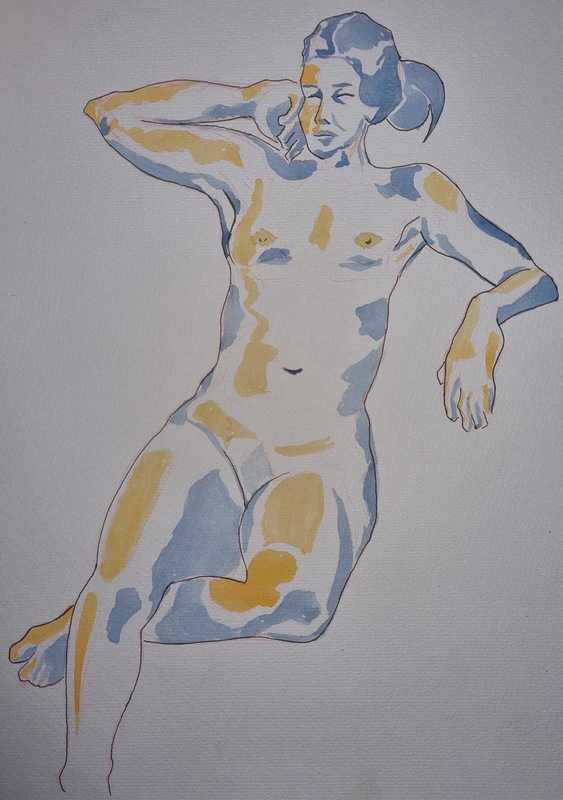 Woman, seated, watercolour and ink