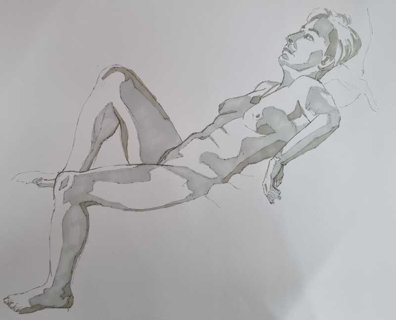 Woman, 1 of 3, reclined, fine liner and promarker