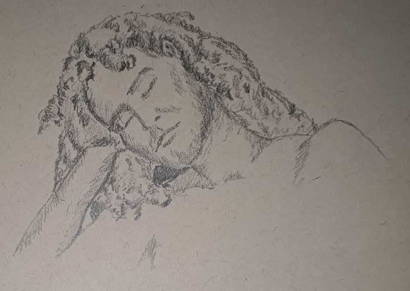 Woman, 3 of 3, portrait, pencil on tan paper