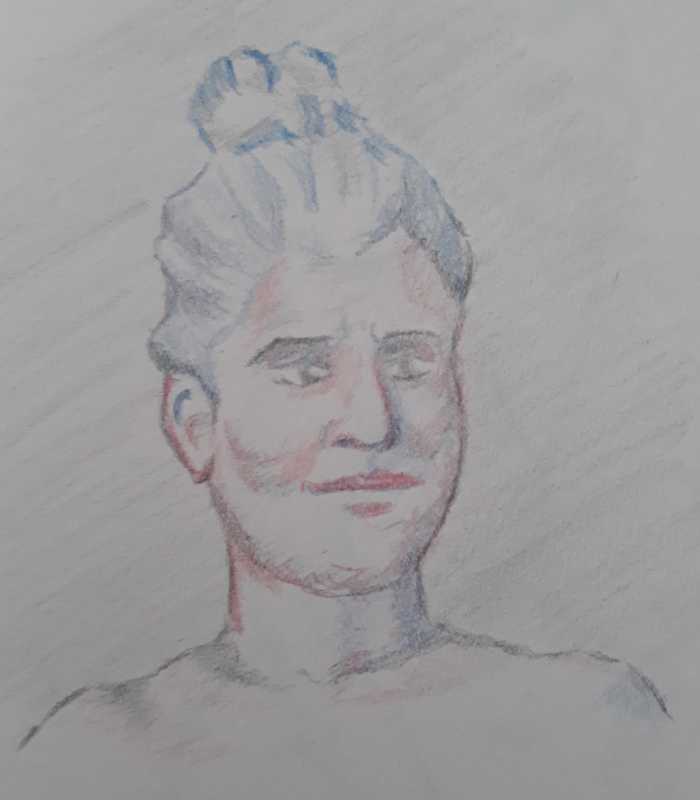 Woman, 2 of 3, portait, pencil and coloured pencil