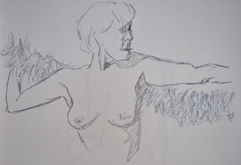 Woman, 5 of 8, standing, pencil