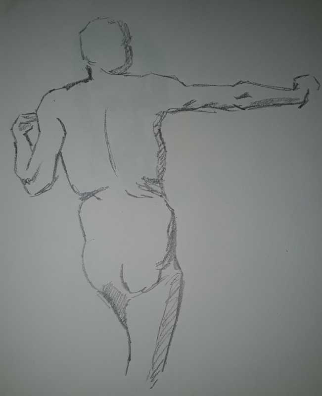 Woman, 1 of 5, standing (rear), pencil