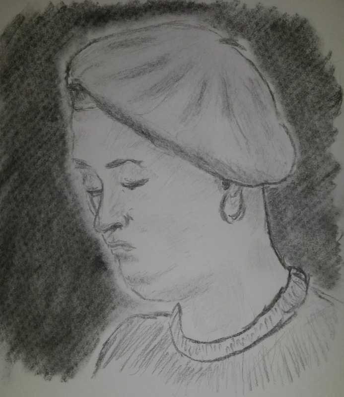 Portrait, woman with beret.