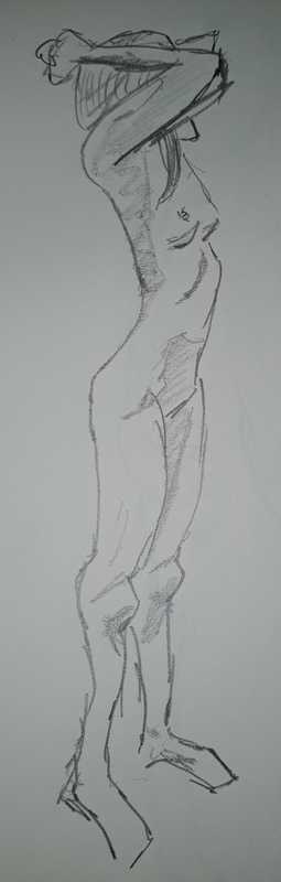 Woman, 2 of 5, standing, pushed, pencil